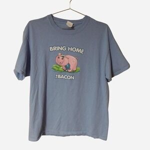 blue large Bring Home The Bacon money graphic tee t shirt funny short sleeve